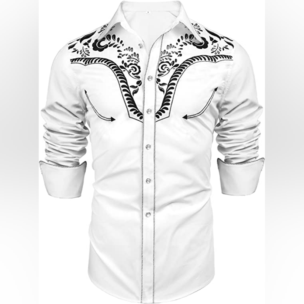 Daupanzees Men's Long Sleeve Embroidered Slim Fit Casual Button Down Shirt Med